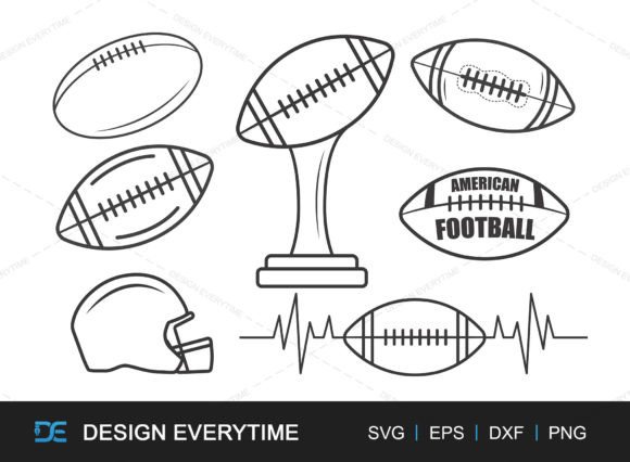 American Football Outline Bundle SVG for Crafts & Graphics